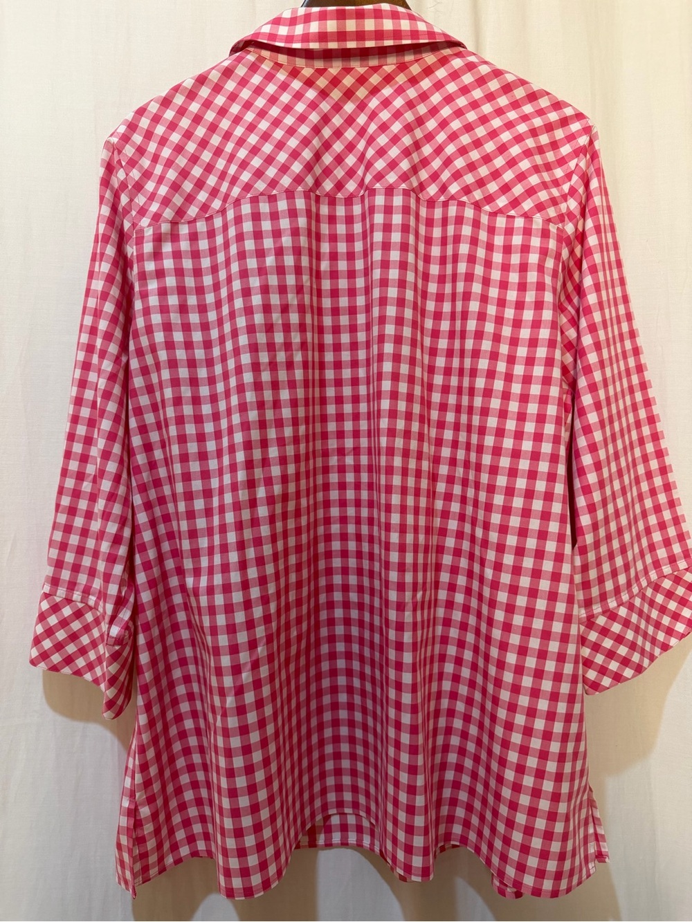 Foxcroft NYC Heritage Non Iron Pink and White Gingham Button-Down Shirt Top- 18W - Picture 2 of 12